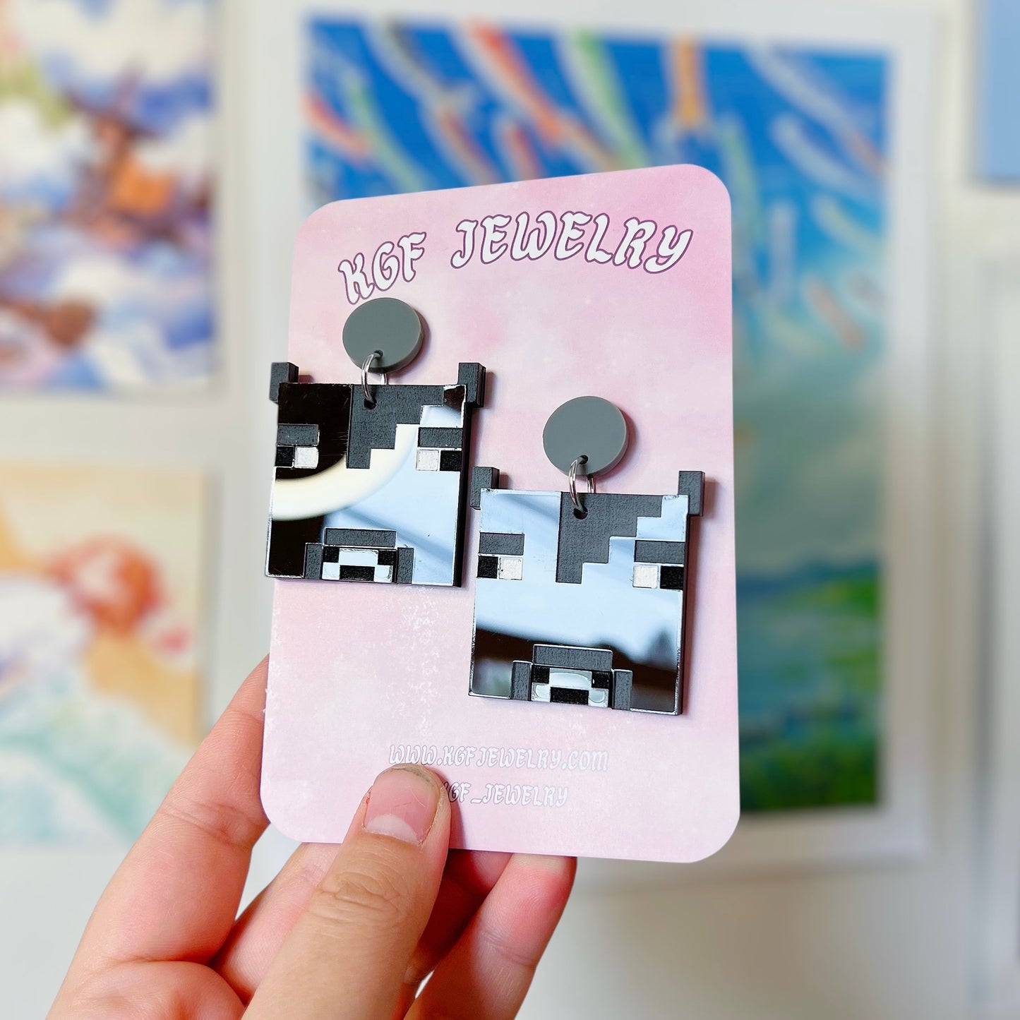 Cow Minecraft Acrylic Earrings, Keychains, Pins