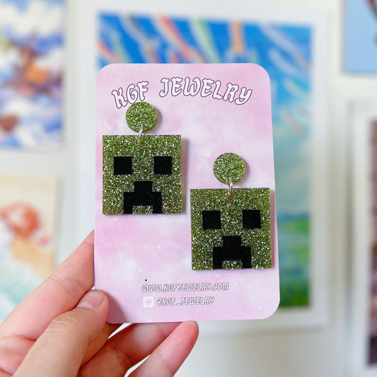 Creeper Minecraft Acrylic Earrings, Keychains, Pins