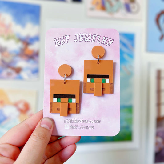 Villager Minecraft Acrylic Earrings, Keychains, Pins