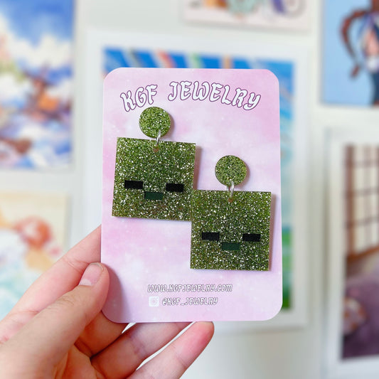 Zombie Minecraft Acrylic Earrings, Keychains, Pins