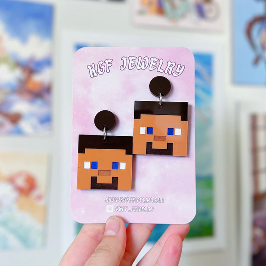 Steve Minecraft Acrylic Earrings, Keychains, Pins