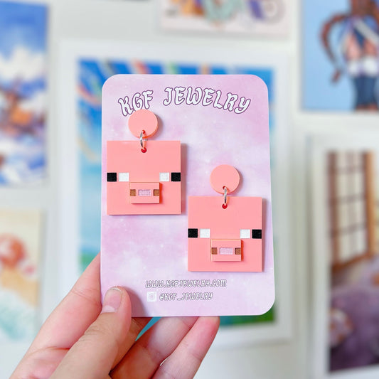 Pig Minecraft Acrylic Earrings, Keychains, Pins