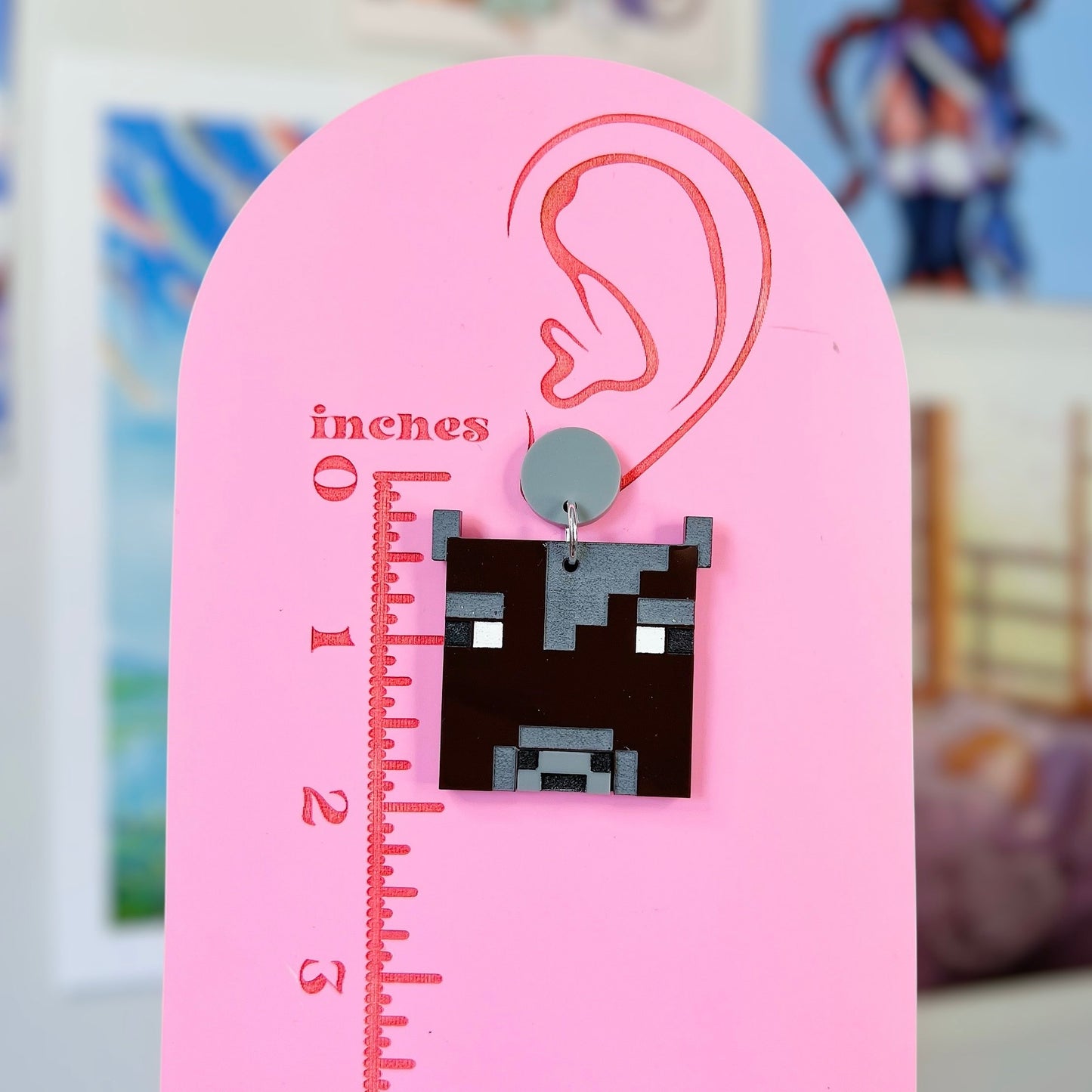 Cow Minecraft Acrylic Earrings, Keychains, Pins