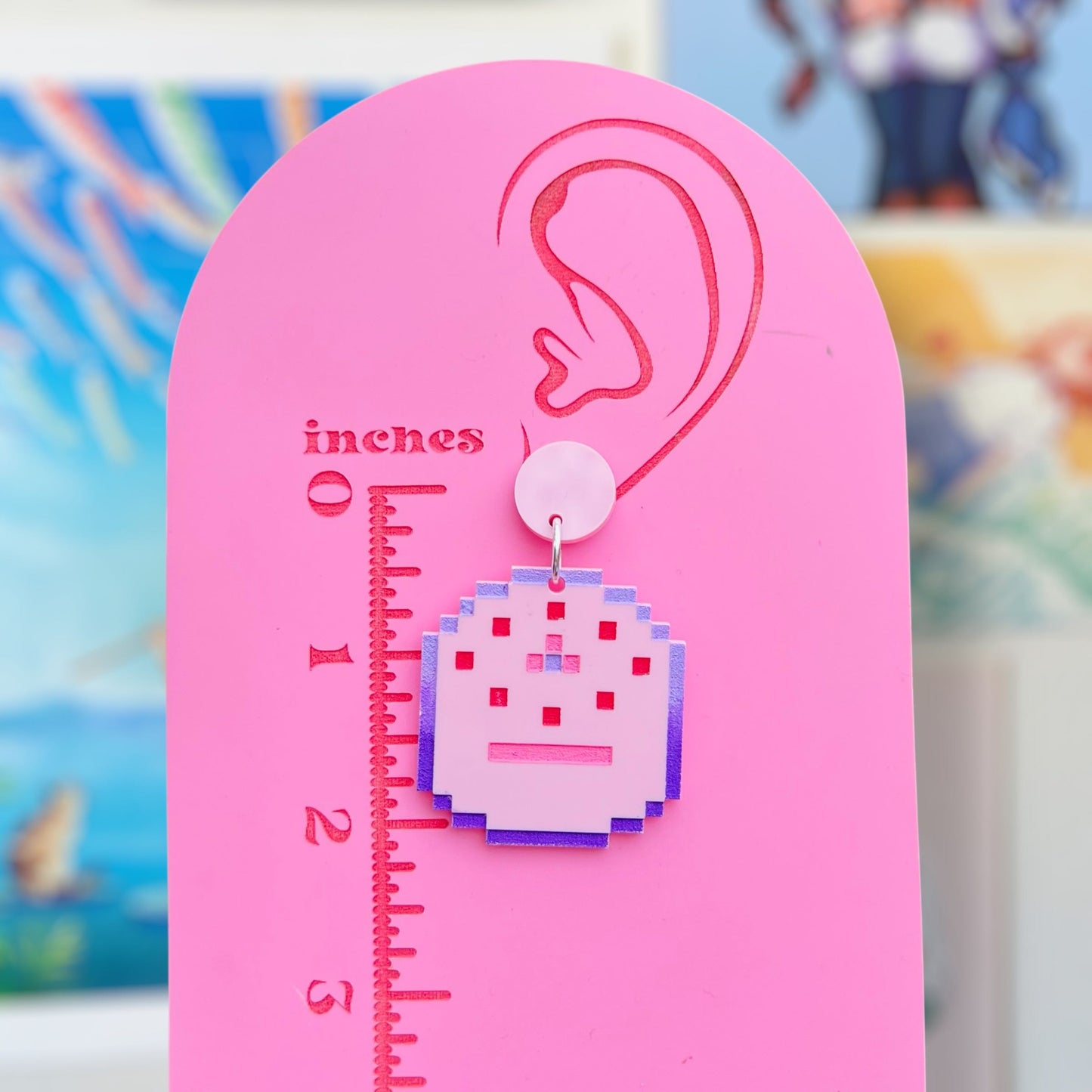 Pink Cake Acrylic Earrings, Keychains, & Pins