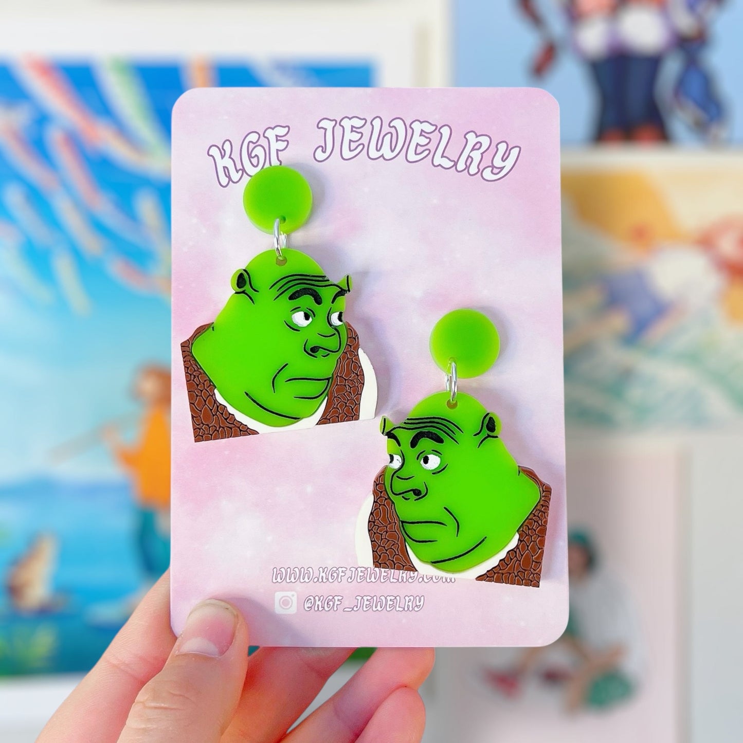 Shrek Meme Handmade Acrylic Dangle Earrings & Keychains