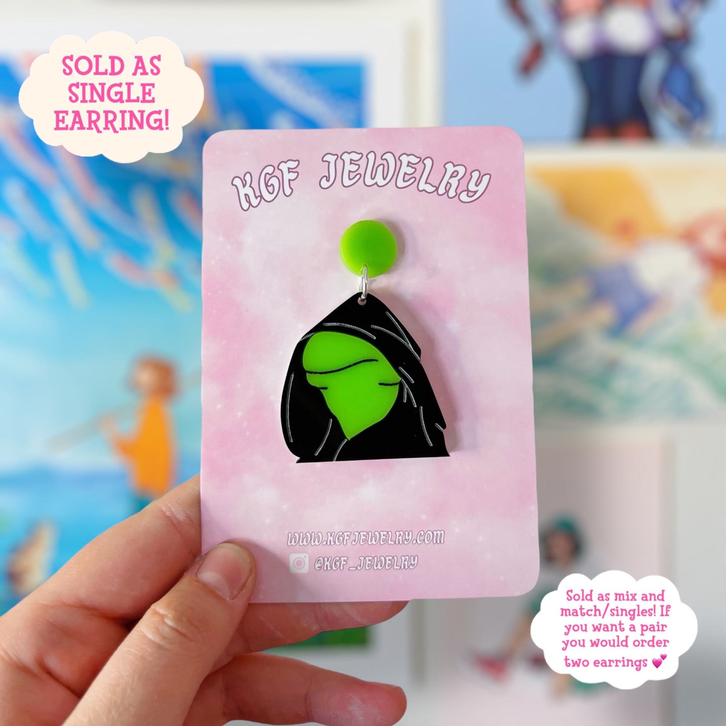 Dark Kermit Acrylic Earrings & Keychains