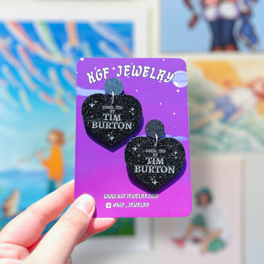 Tim Burton Hearts Handmade Acrylic Dangle Earrings & Keychains