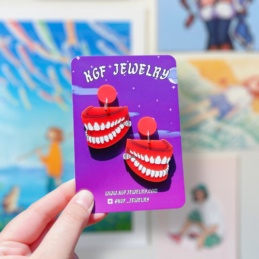 Chattering Teeth Handmade Acrylic Dangle Earrings & Keychains
