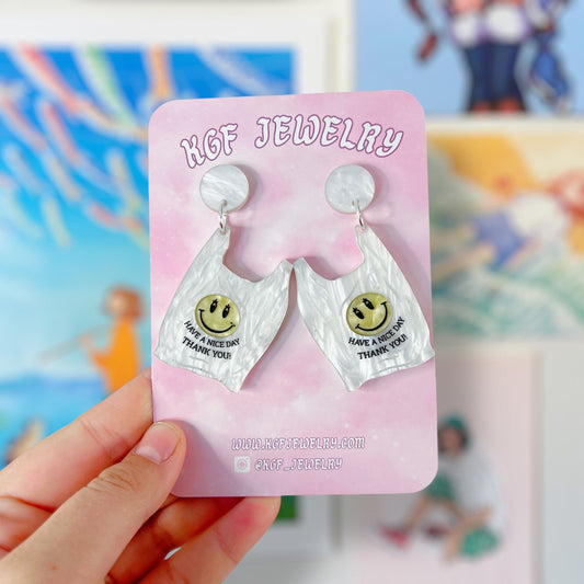 Thank You Bag Handmade Acrylic Dangle Earrings & Keychains