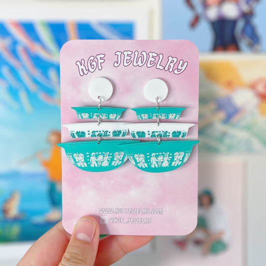 Butterprint Pyrex Handmade Acrylic Dangle Earrings & Keychains