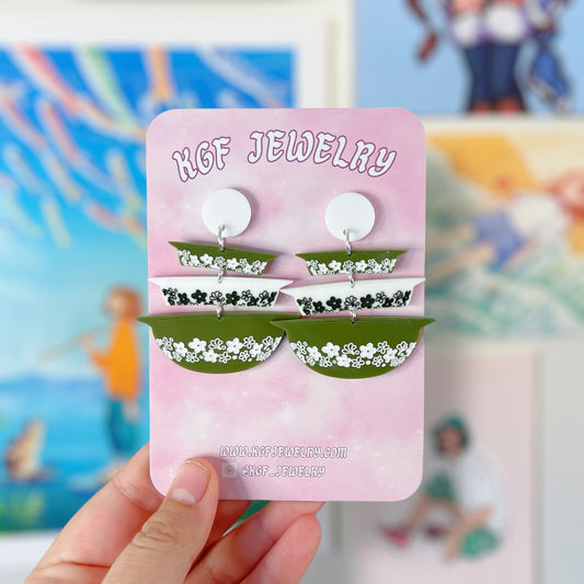 Spring Blossom Pyrex Handmade Acrylic Dangle Earrings & Keychains