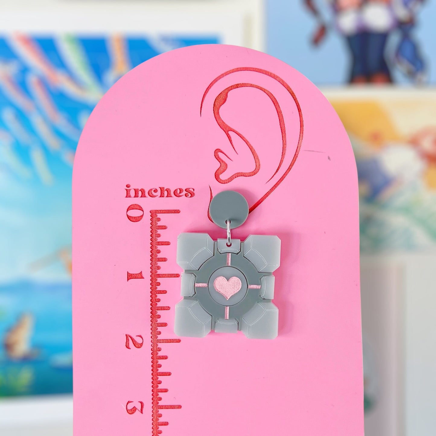 Companion Cube Handmade Acrylic Dangle Earrings & Keychains