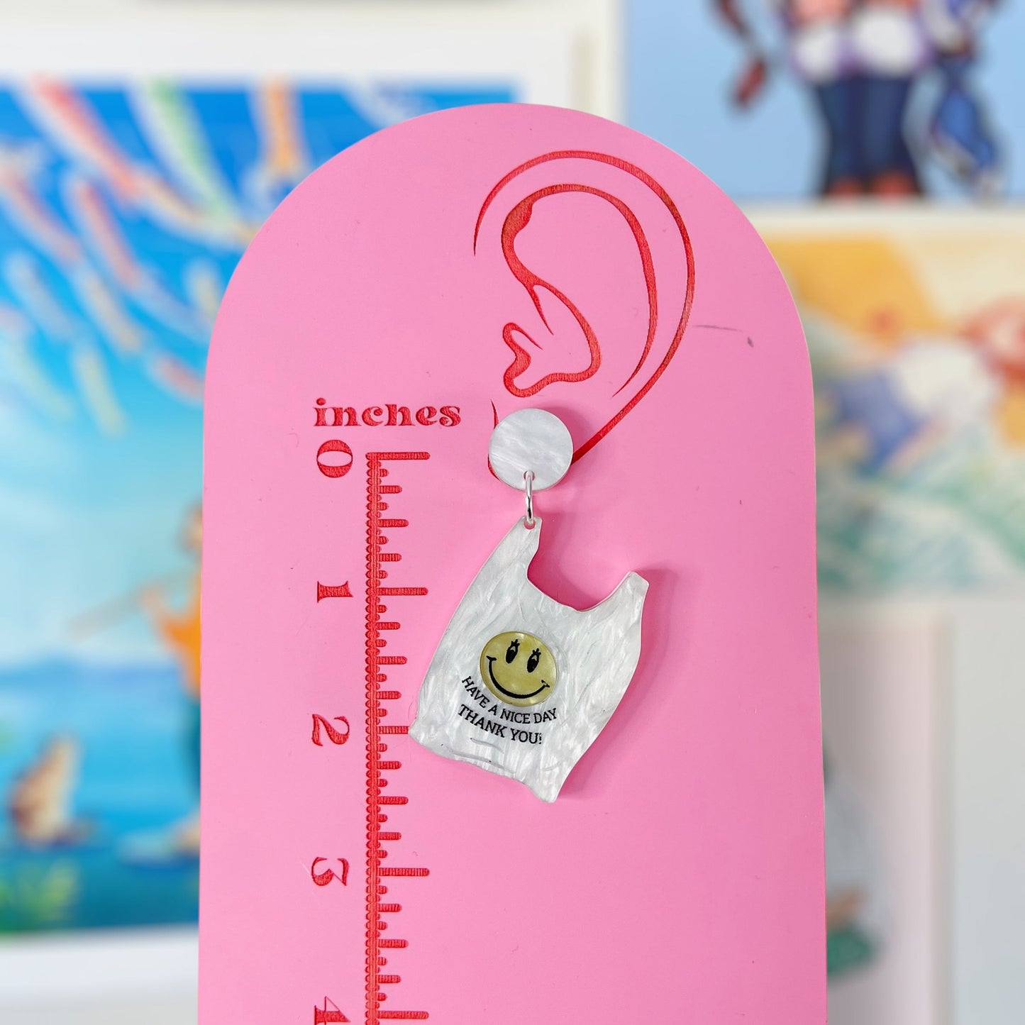 Thank You Bag Handmade Acrylic Dangle Earrings & Keychains