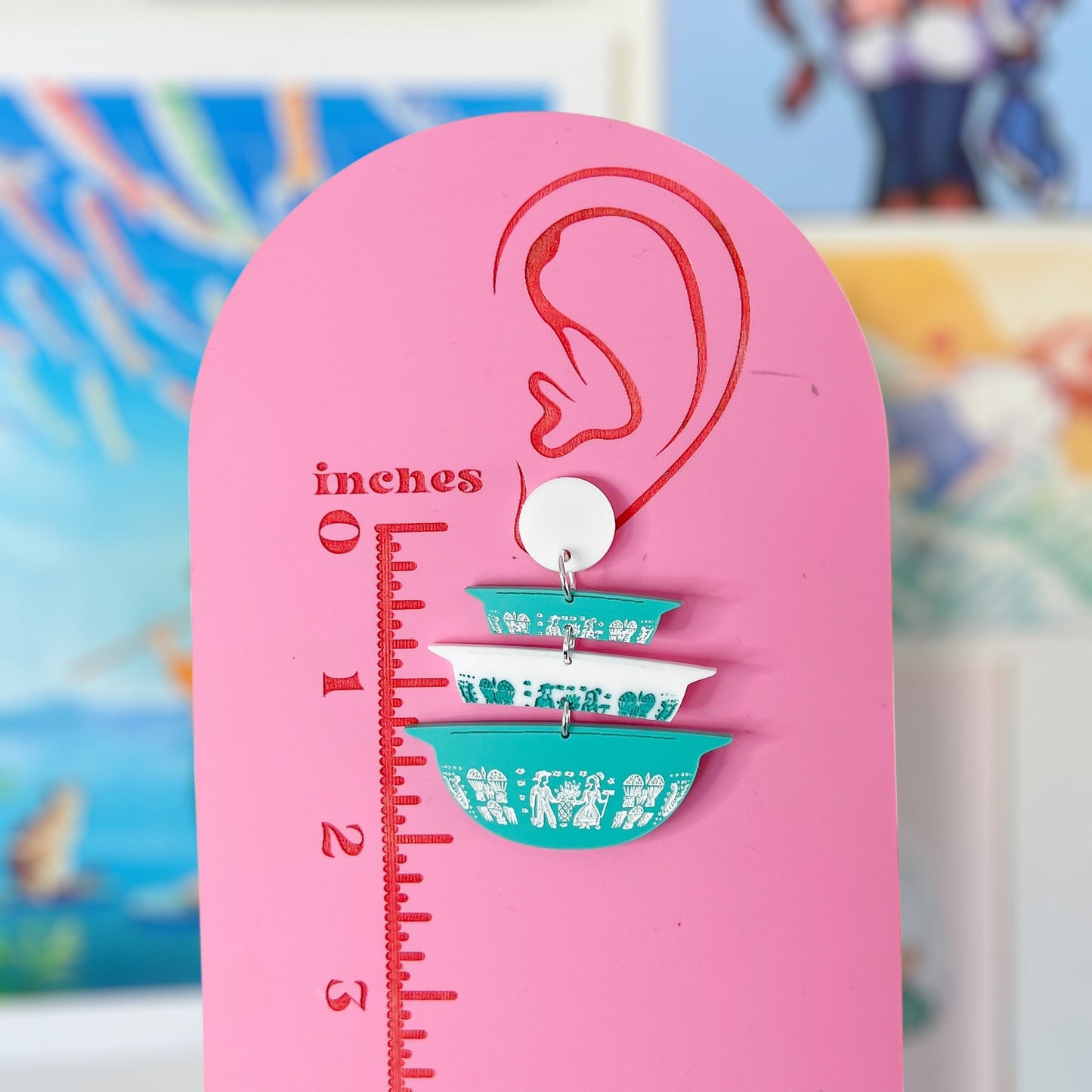 Butterprint Pyrex Handmade Acrylic Dangle Earrings & Keychains