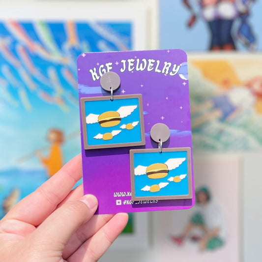 Flying Burgers Acrylic Earrings & Keychains