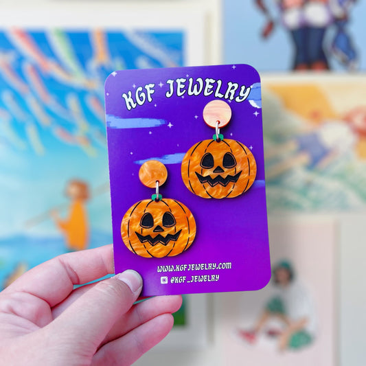 Carved Pumpkins Handmade Acrylic Dangle Earrings & Keychains