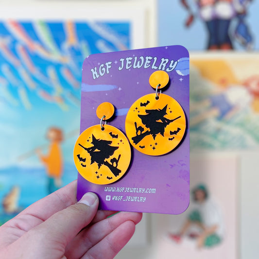 Witch Flight Handmade Acrylic Dangle Earrings & Keychains