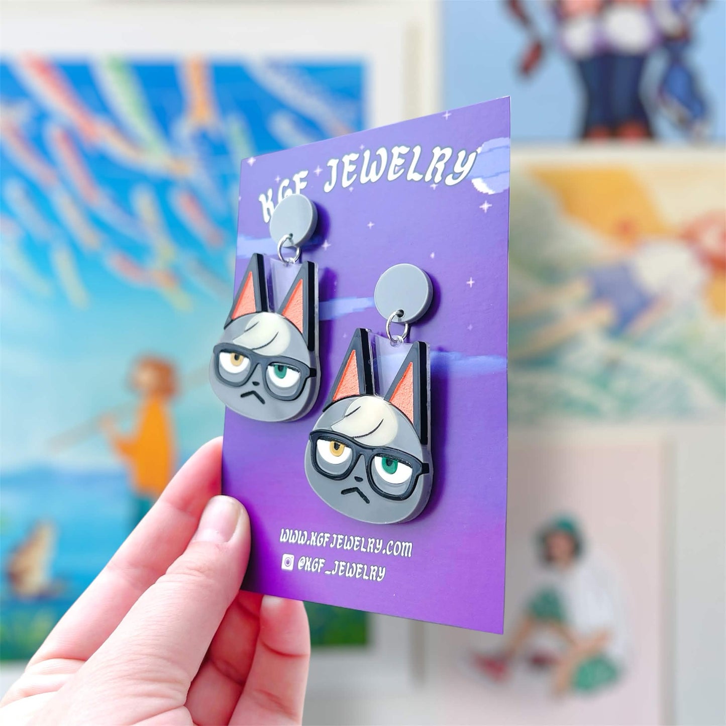 Raymond Cat Villager Video Game Handmade Acrylic Statement Earrings, Keychains, Pins