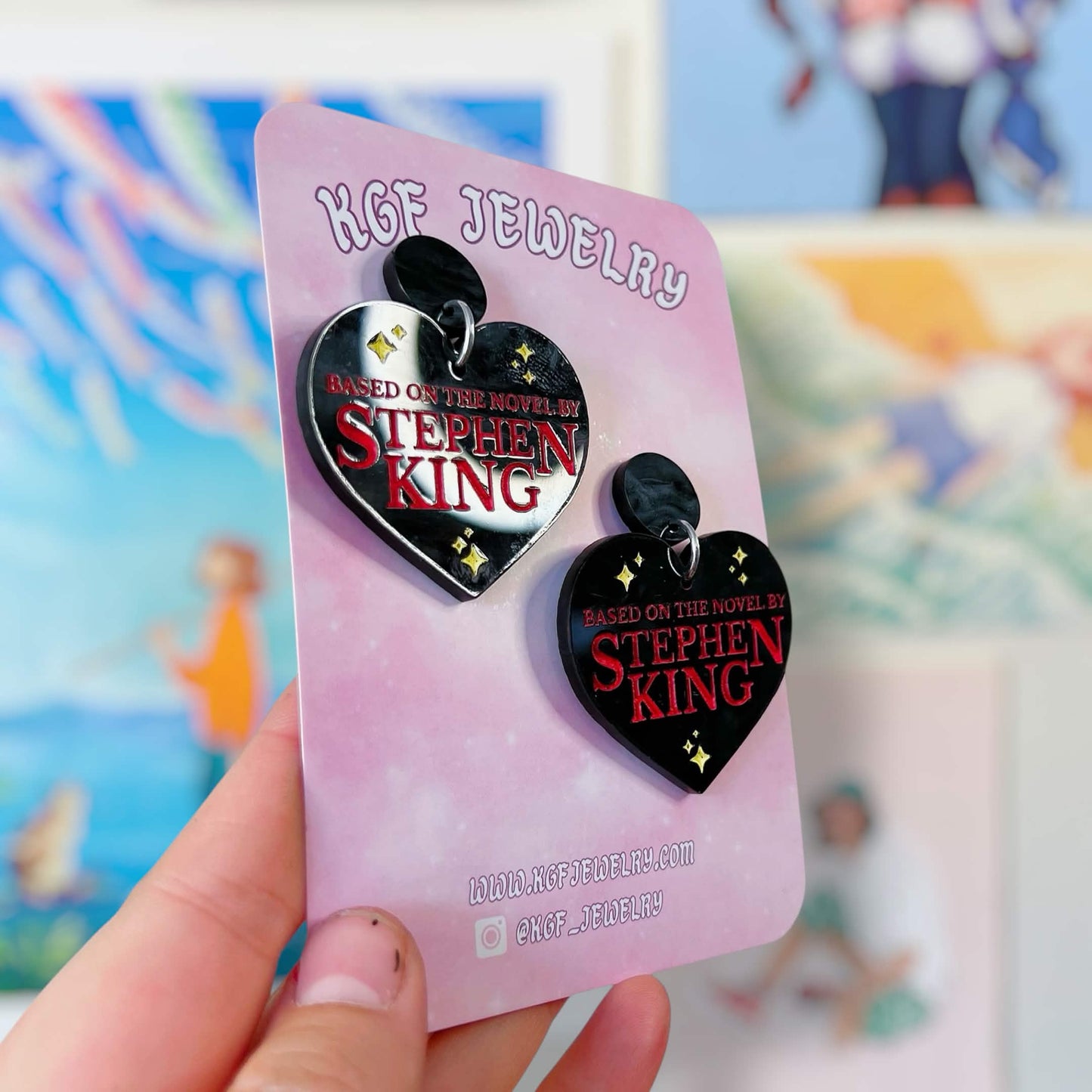 Stephen King Hearts Handmade Acrylic Statement Earrings, Keychains, Pins