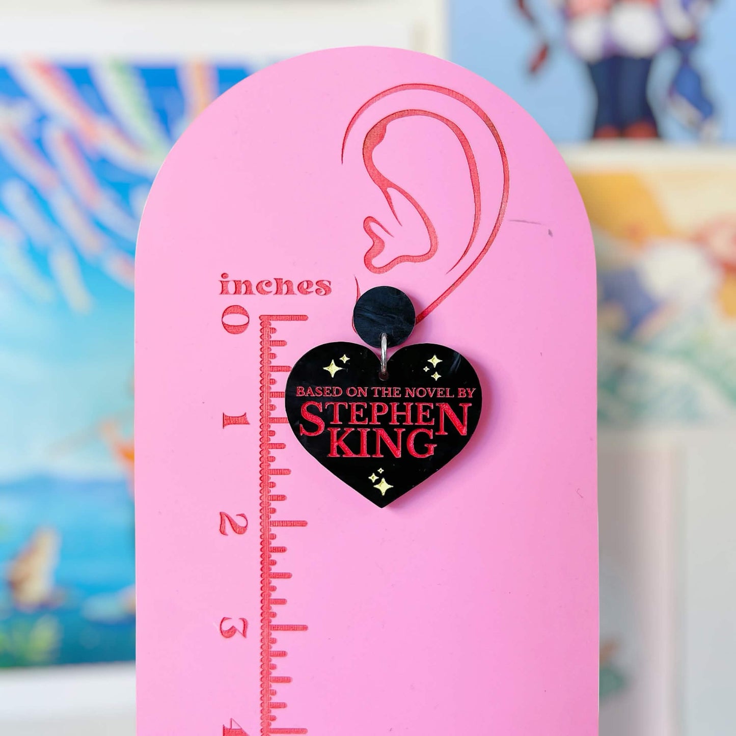 Stephen King Hearts Handmade Acrylic Statement Earrings, Keychains, Pins