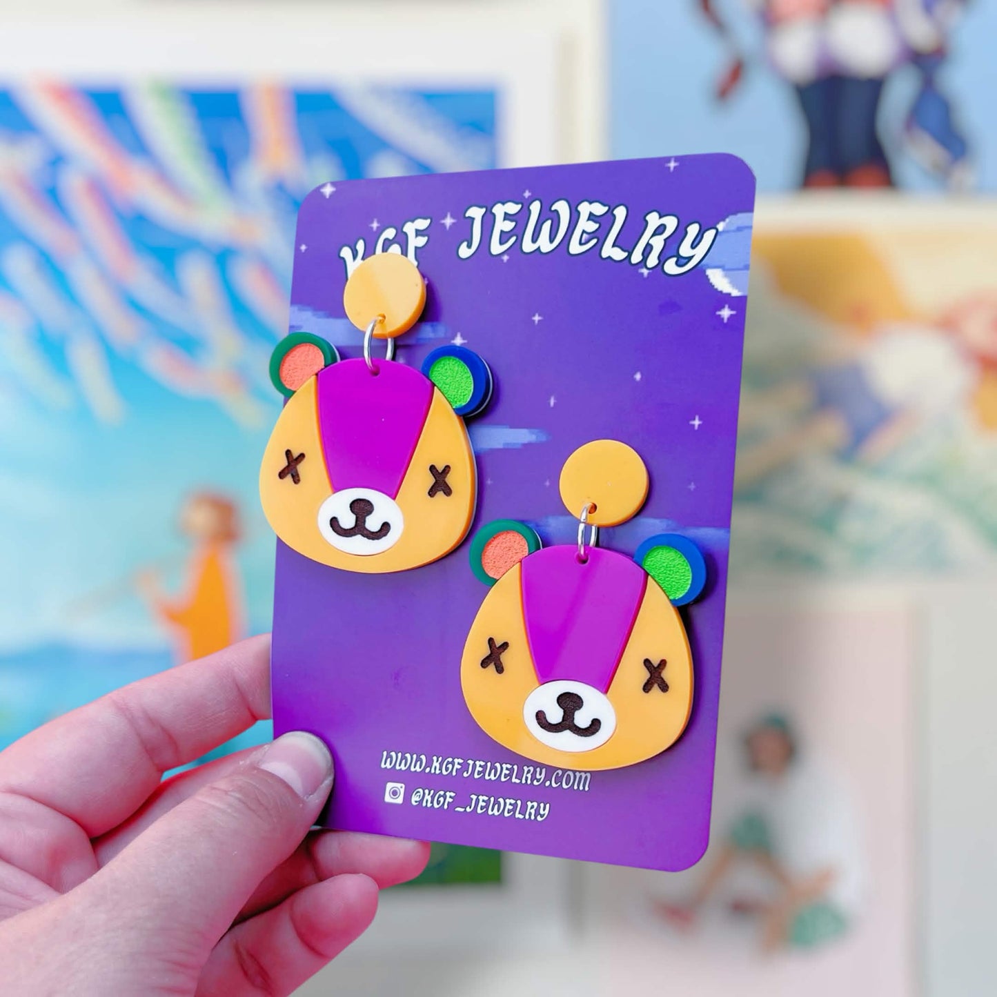 Stitches Bear Cub Villager Video Game Handmade Acrylic Earrings, Keychains, Pins