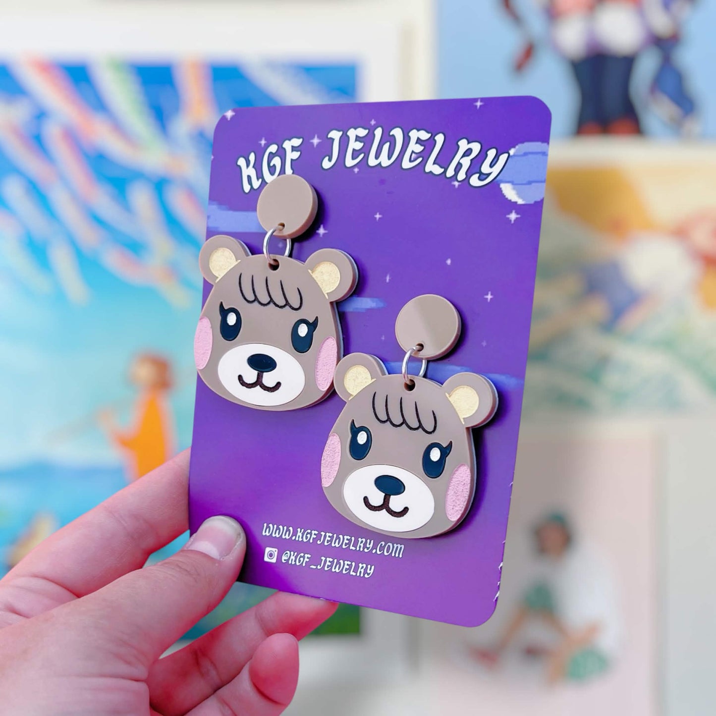 Maple Bear Cub Villager Video Game Handmade Acrylic Statement Earrings, Keychains, Pins