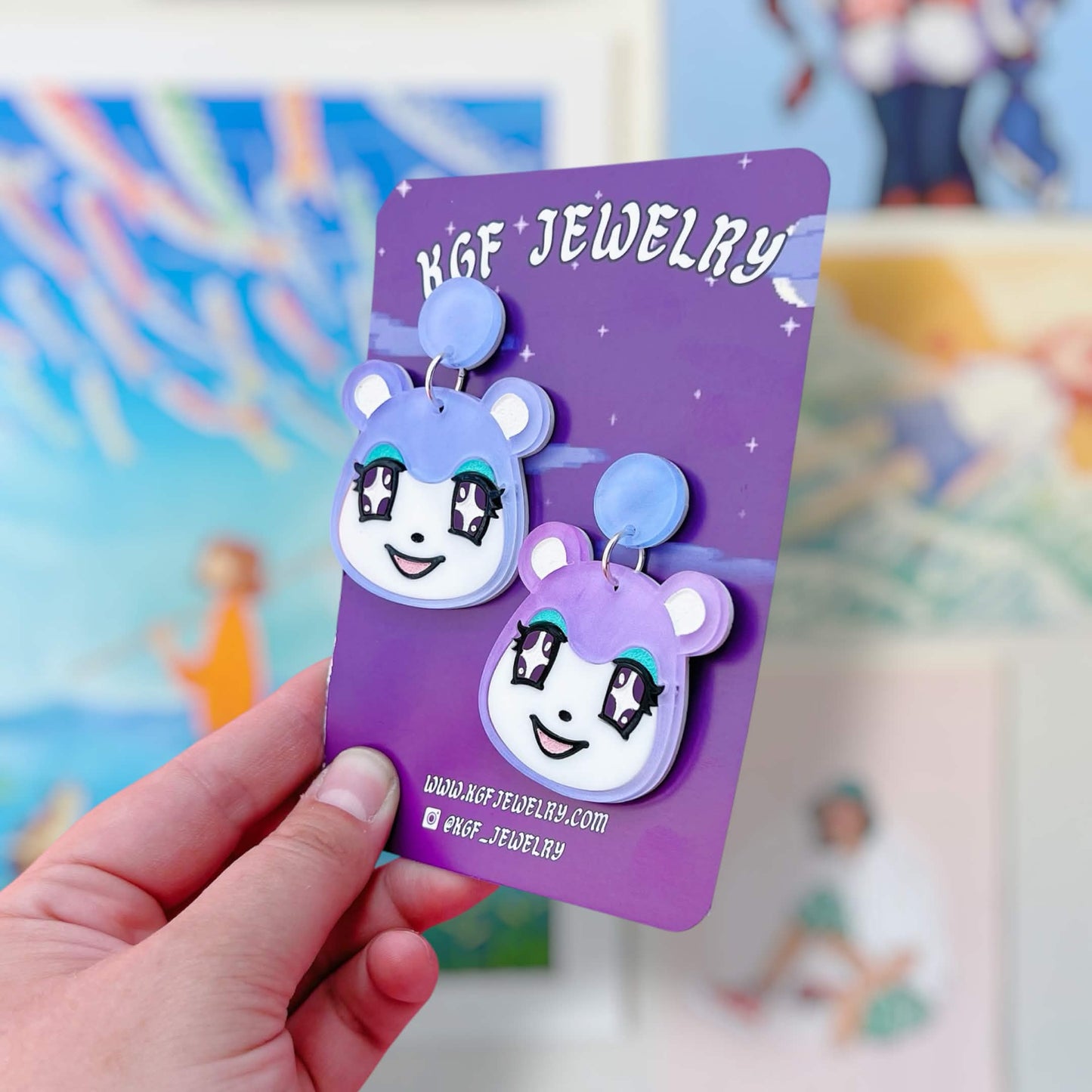 Judy Bear Cub Villager Video Game Handmade Acrylic Statement Earrings, Keychains, Pins