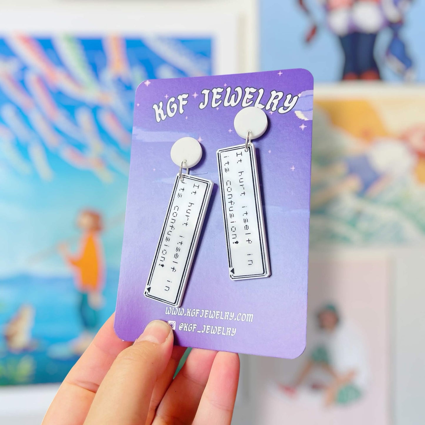 Confusion Battle Message Video Game Handmade Acrylic Earrings, Keychains, Pins
