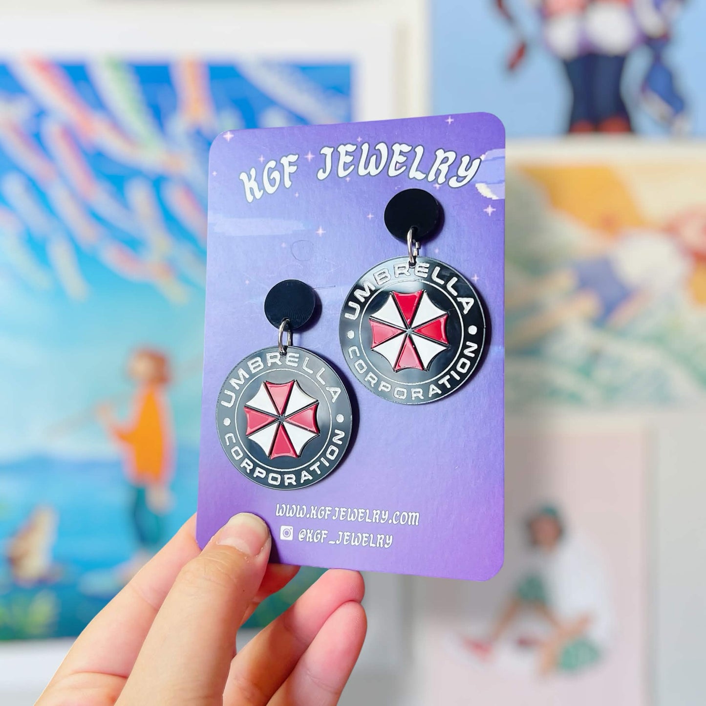 Umbrella Corp Video Game Handmade Acrylic Statement Earrings, Keychains, Pins