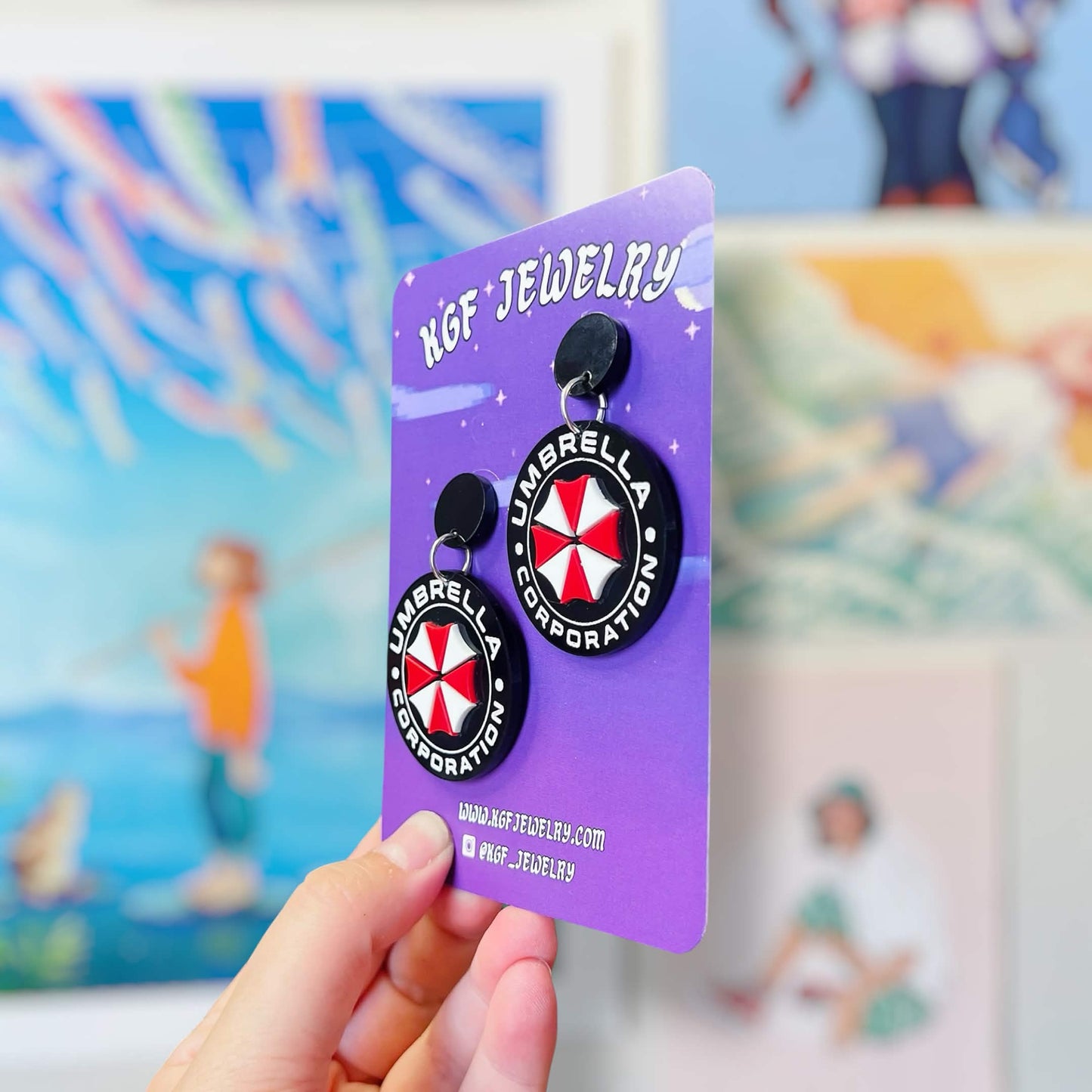 Umbrella Corp Video Game Handmade Acrylic Statement Earrings, Keychains, Pins