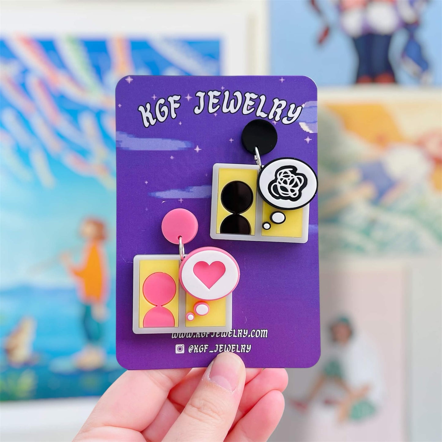 Tomodachi Windows Handmade Acrylic Statement Earrings, Keychains, Pins, Hair Clips