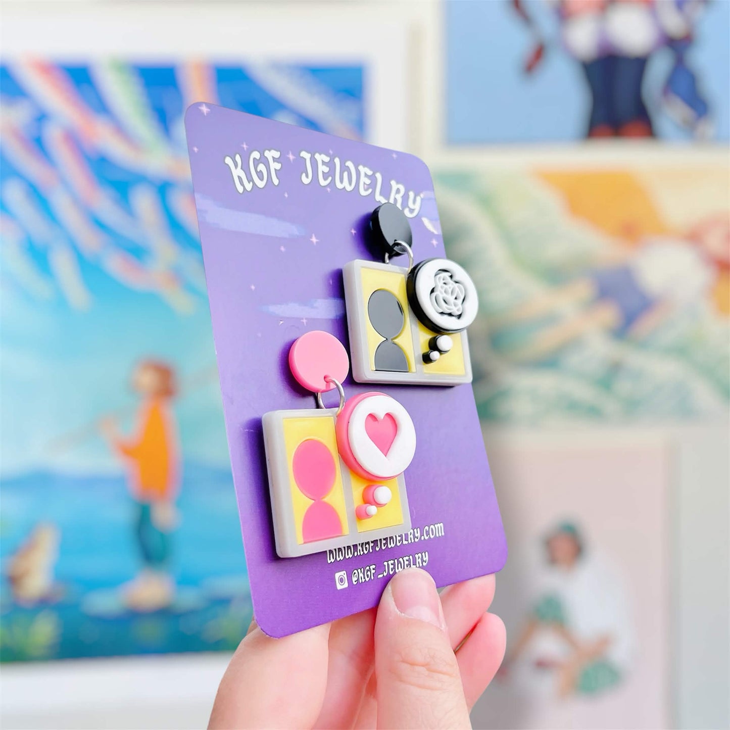 Tomodachi Windows Handmade Acrylic Statement Earrings, Keychains, Pins, Hair Clips