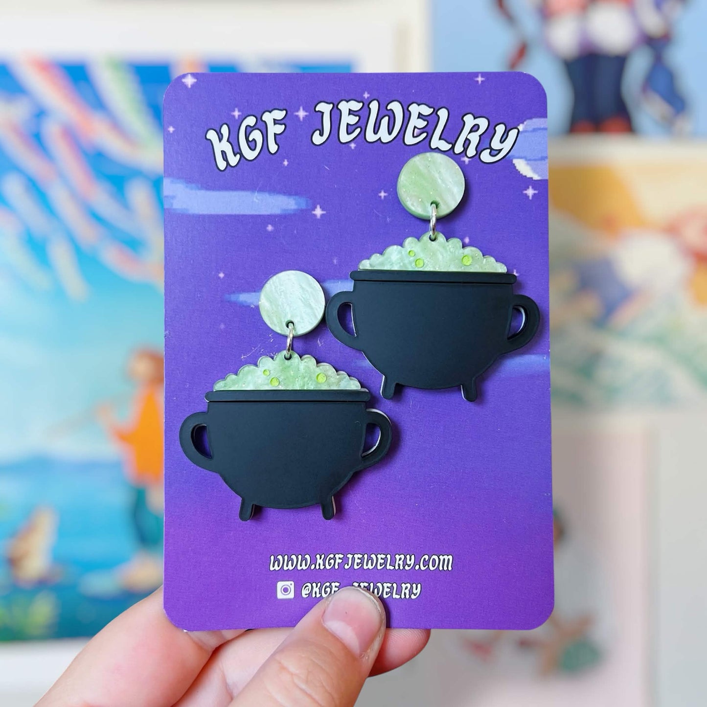 Cauldron Halloween Handmade Acrylic Earrings, Keychains, Pins