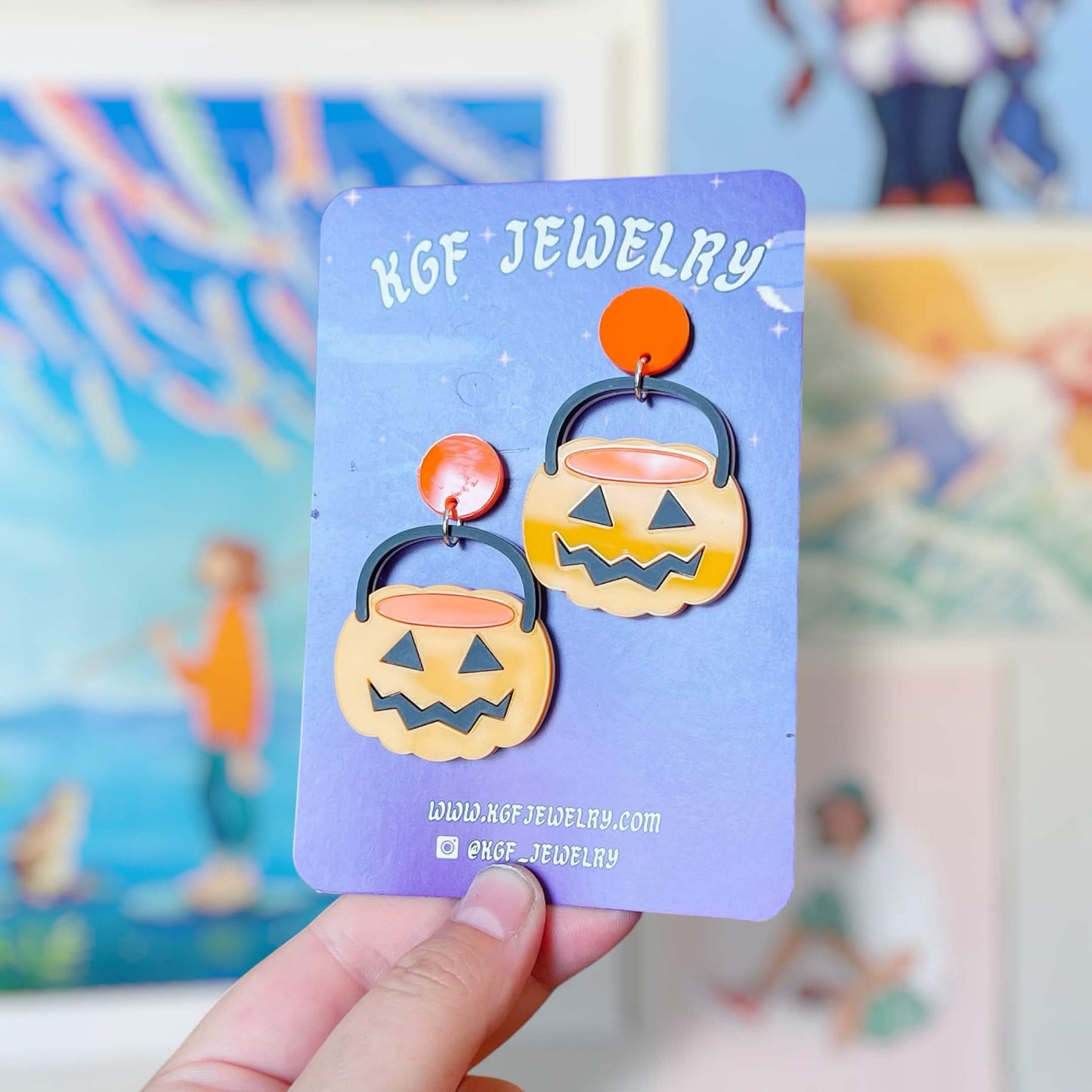 Pumpkin Halloween Candy Bucket Handmade Acrylic Earrings, Keychains, Pins