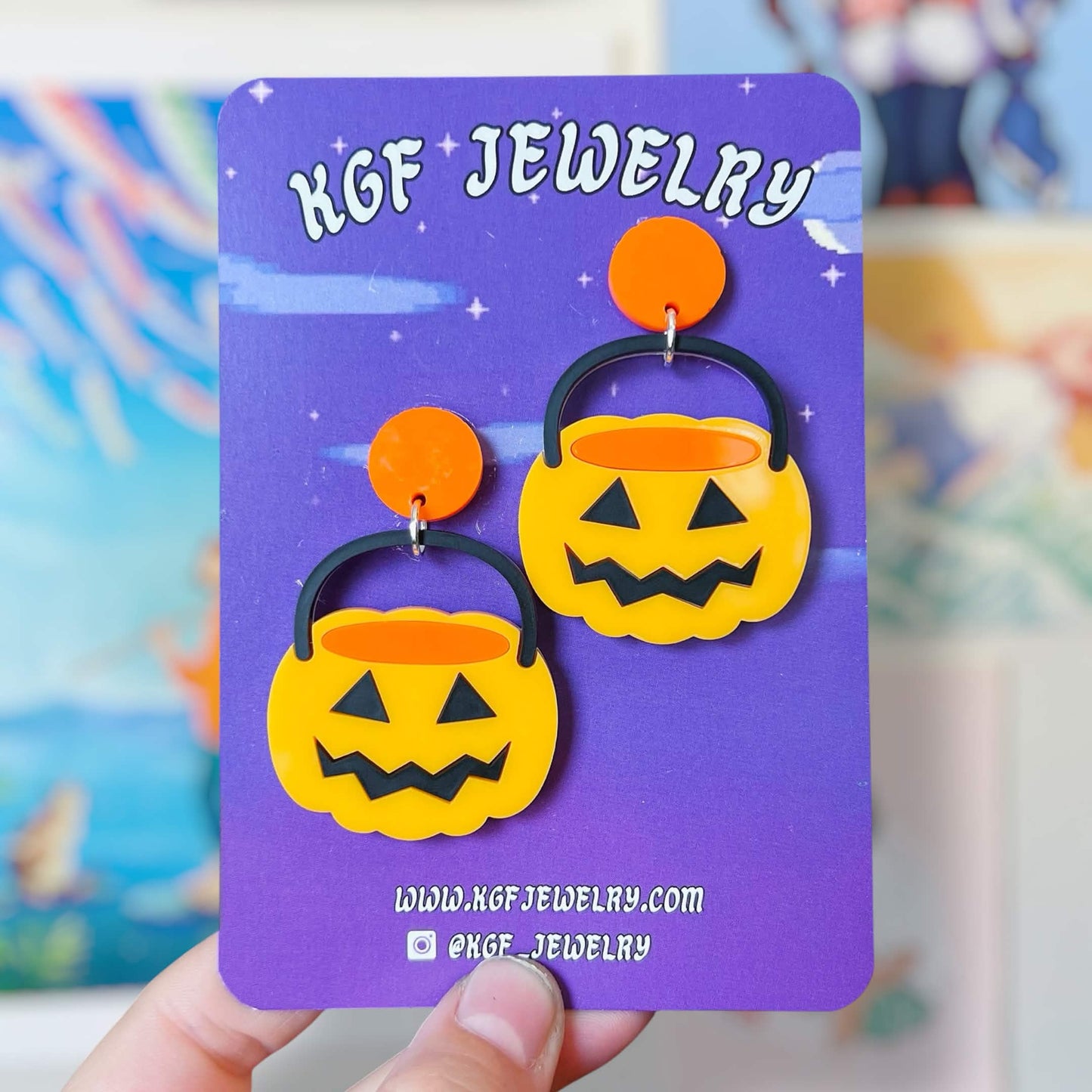 Pumpkin Halloween Candy Bucket Handmade Acrylic Earrings, Keychains, Pins