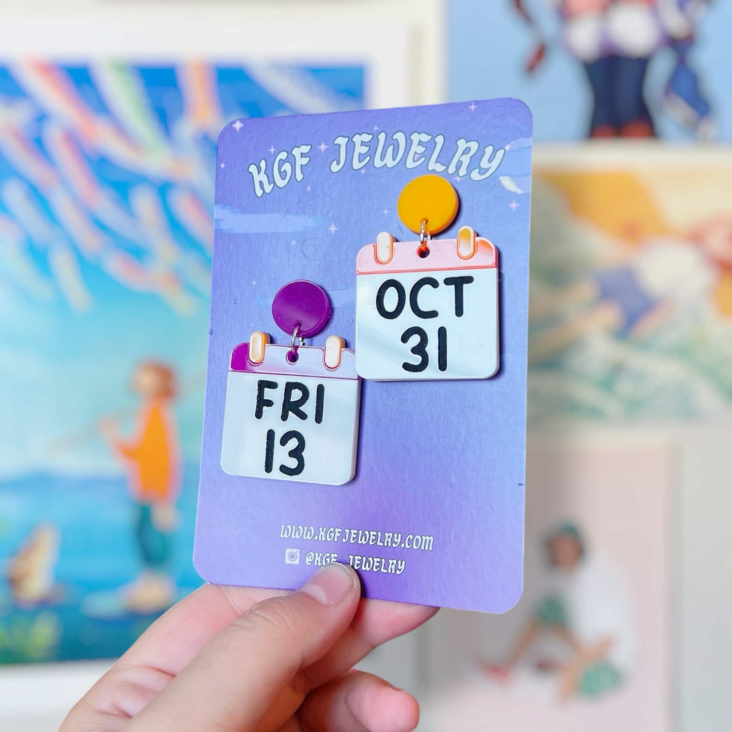Spooky Calendar Halloween Handmade Acrylic Earrings, Keychains, Pins