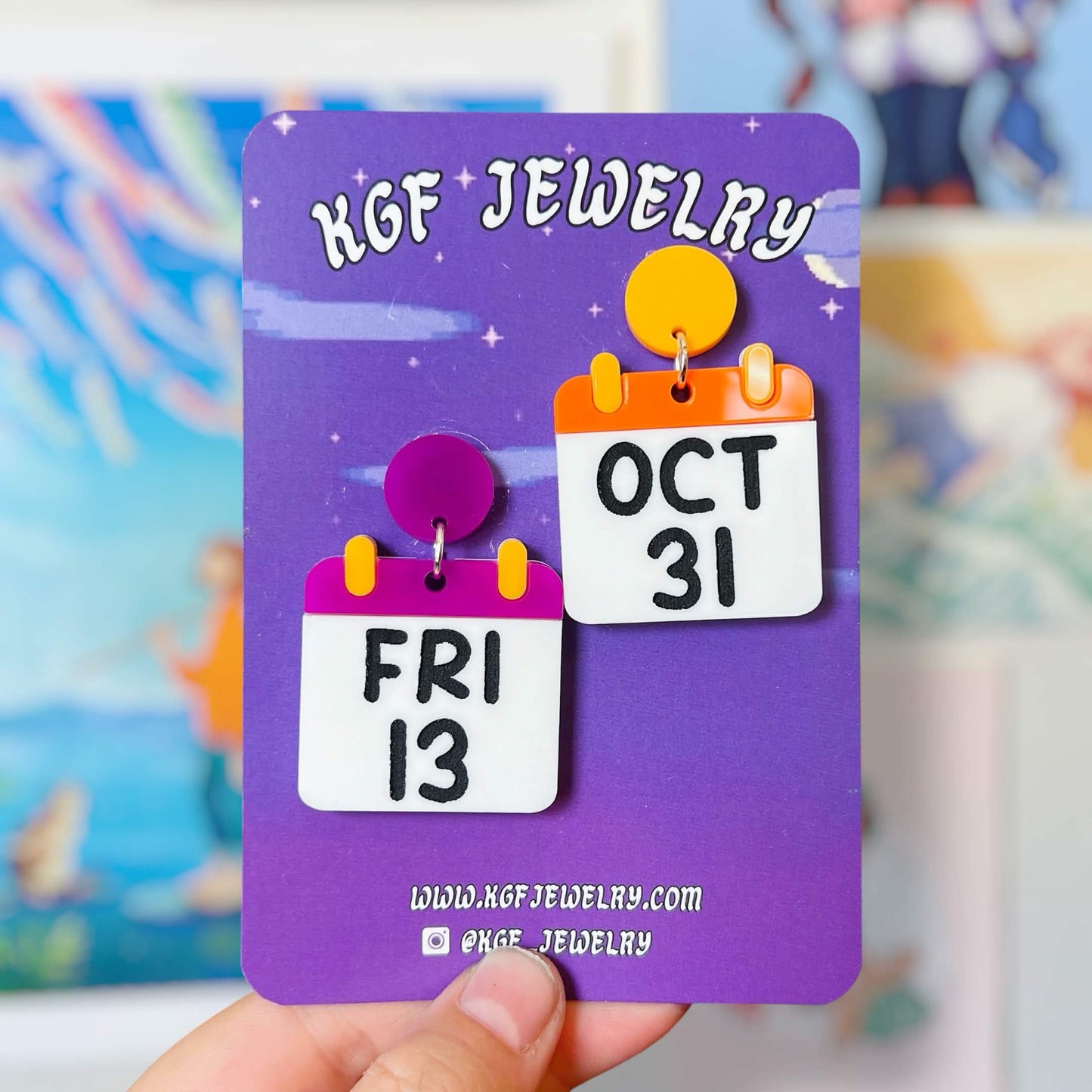 Spooky Calendar Halloween Handmade Acrylic Earrings, Keychains, Pins