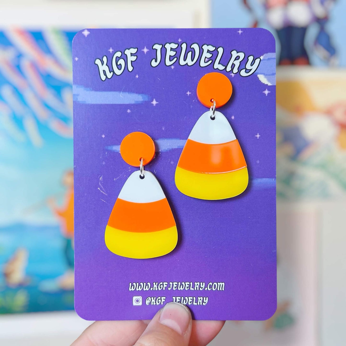 Candy Corn Halloween Handmade Acrylic Earrings, Keychains, Pins