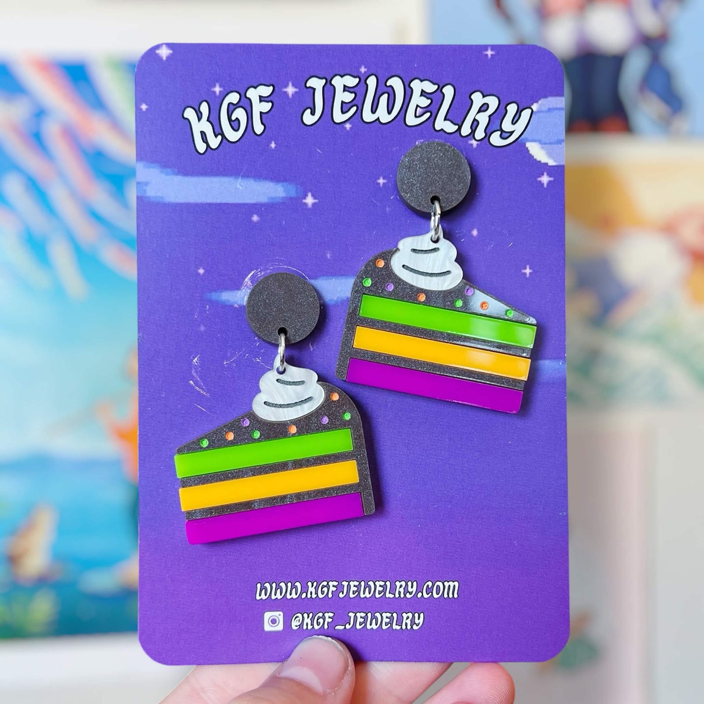 Spooky Cake Slice Halloween Handmade Acrylic Earrings, Keychains, Pins
