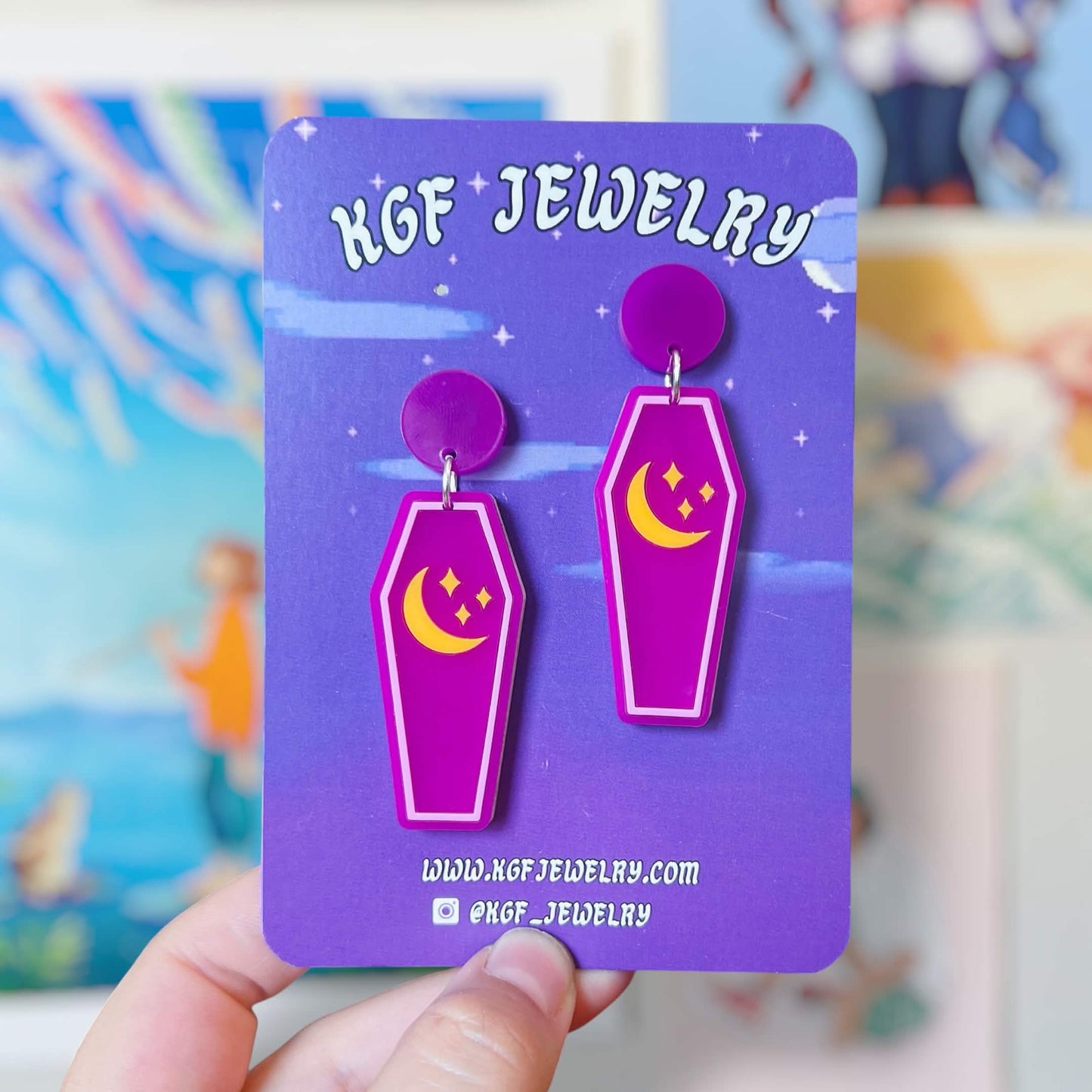 Cute Coffin Halloween Handmade Acrylic Earrings, Keychains, Pins