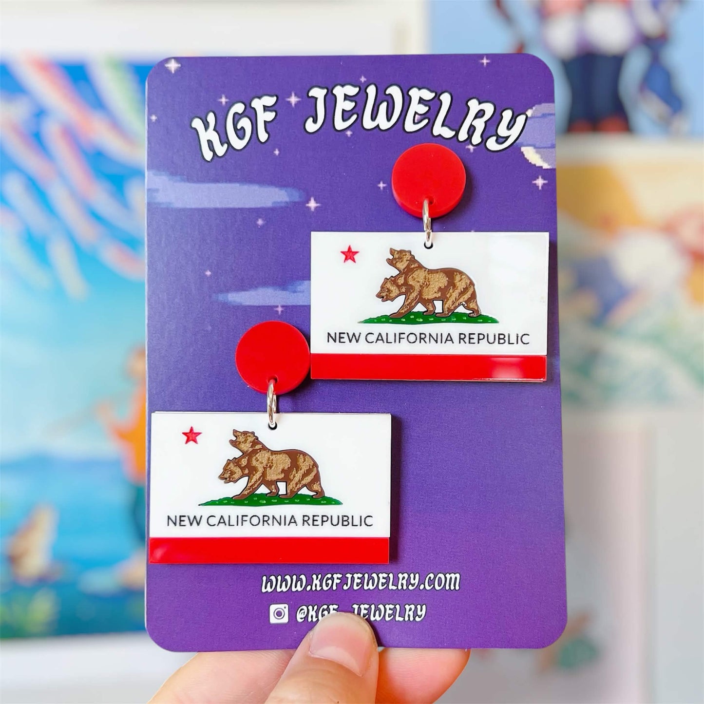 NCR Flag Video Game Handmade Acrylic Earrings, Keychains, Pins