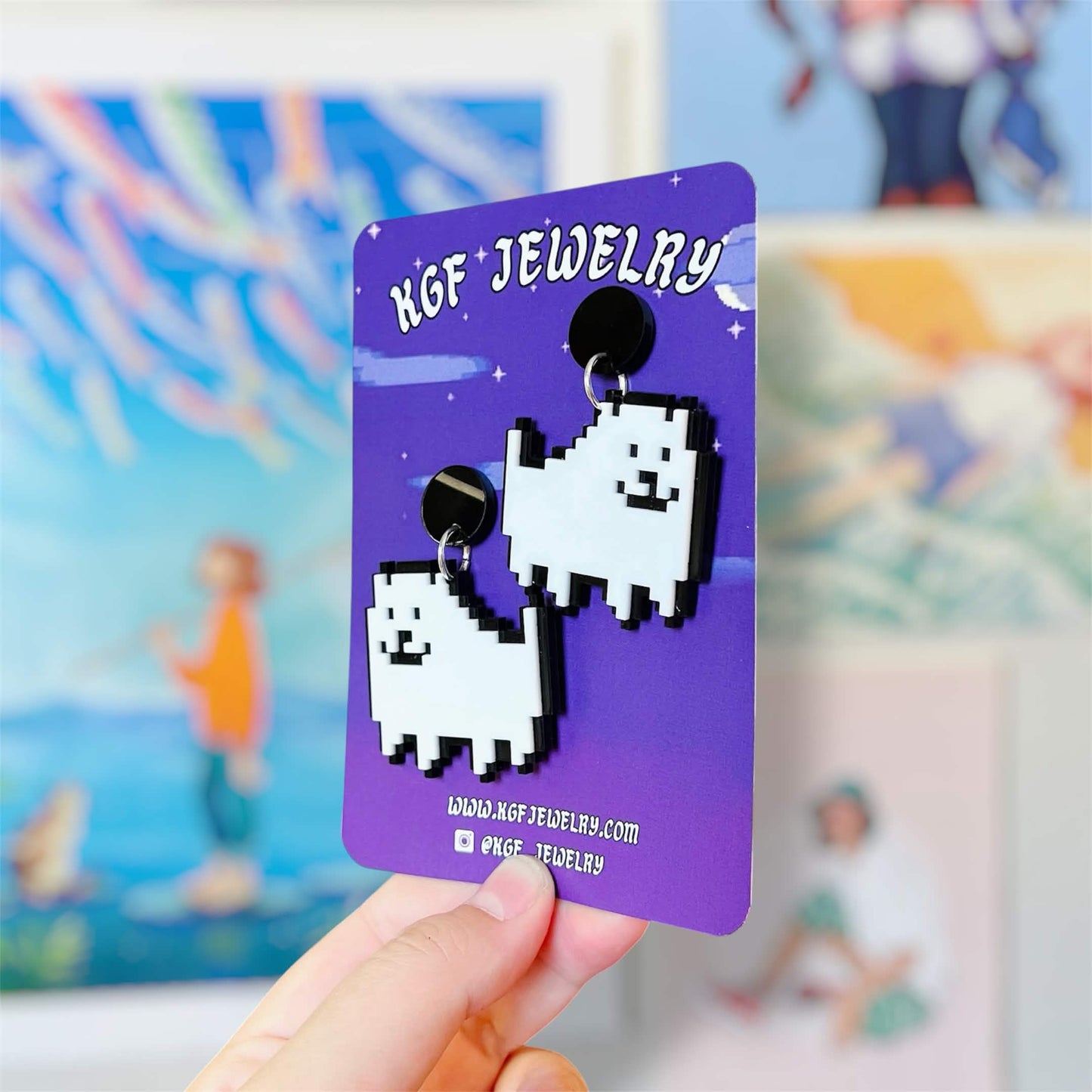 Annoying Dog Video Game Handmade Acrylic Earrings, Keychains, Pins