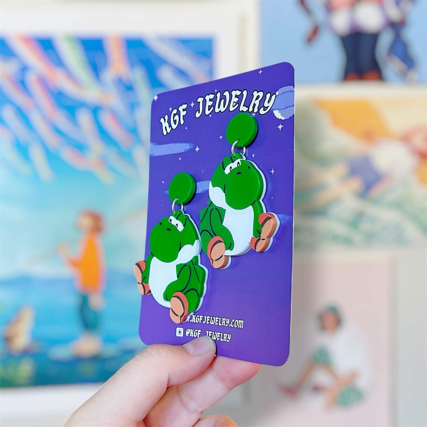Chonky Yoshi Video Game Handmade Acrylic Earrings, Keychains, Pins
