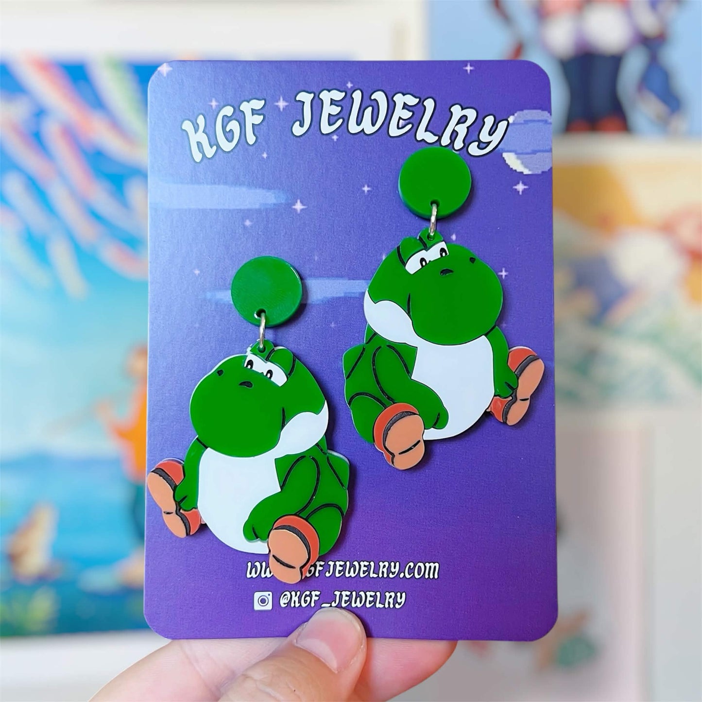 Chonky Yoshi Video Game Handmade Acrylic Earrings, Keychains, Pins