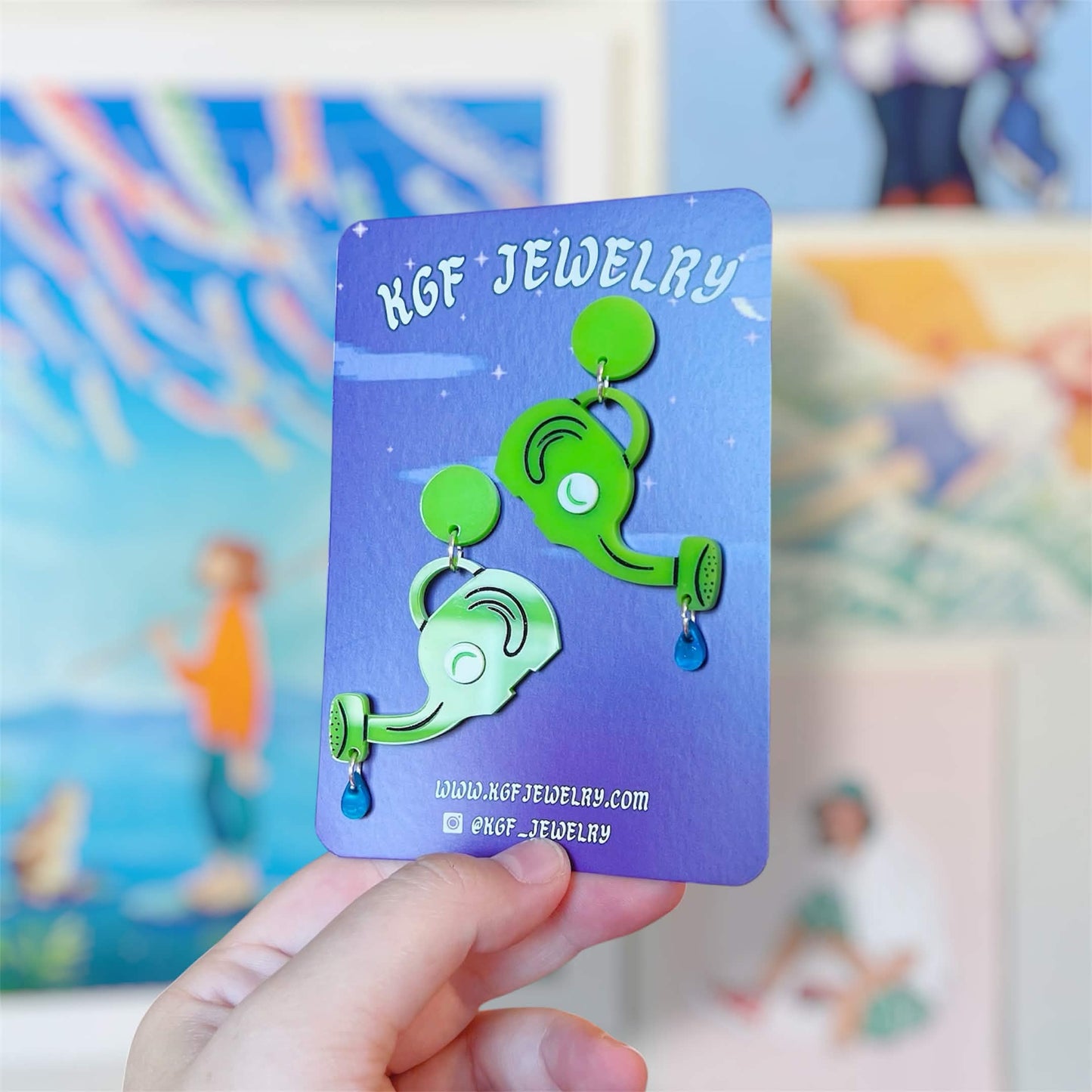 Elephant Watering Can Video Game Handmade Acrylic Earrings, Keychains, Pins