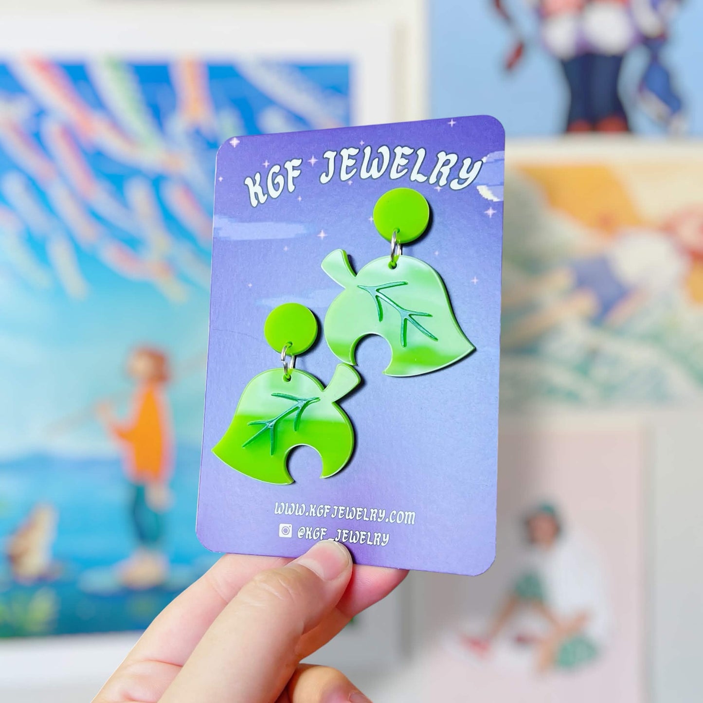 Leaf Video Game Handmade Acrylic Earrings, Keychains, Pins