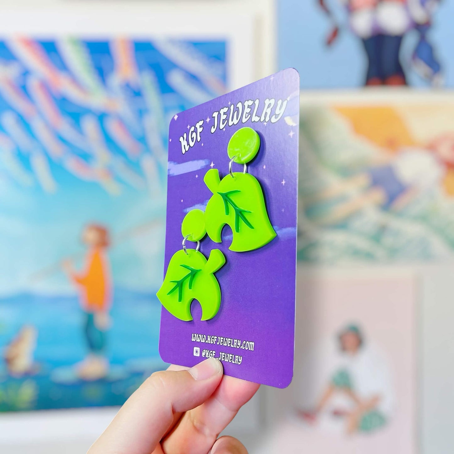 Leaf Video Game Handmade Acrylic Earrings, Keychains, Pins