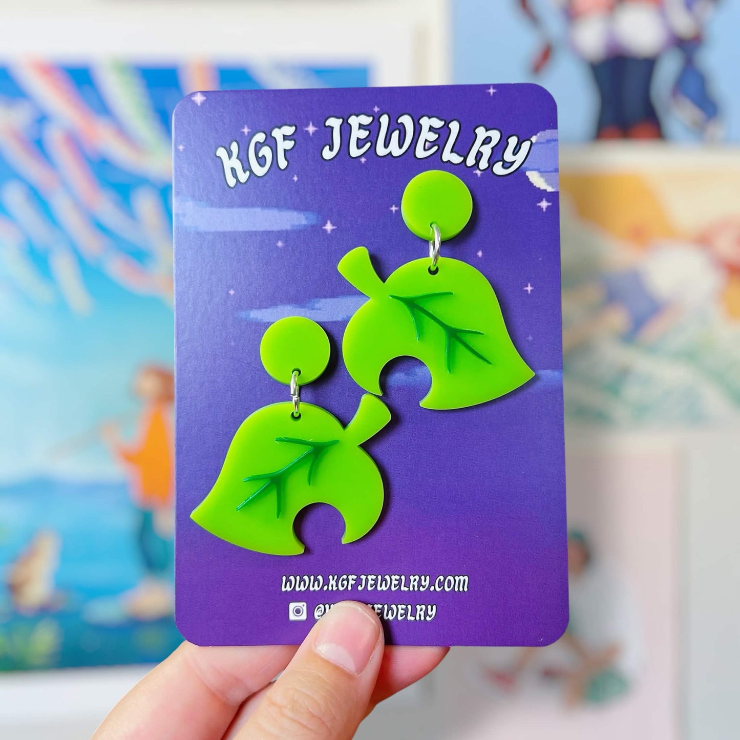 Leaf Video Game Handmade Acrylic Earrings, Keychains, Pins