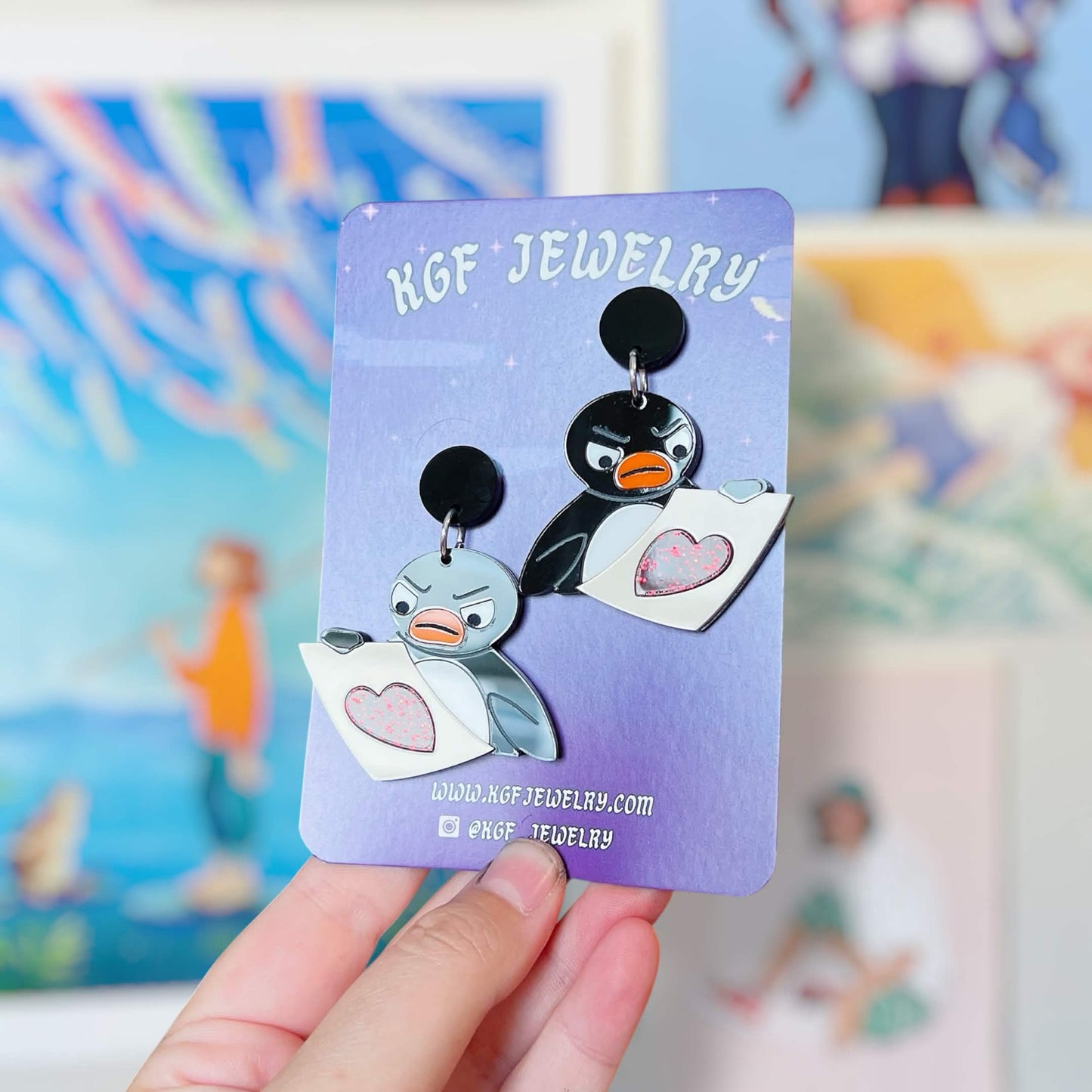 Pingu Art Meme Handmade Acrylic Statement Earrings, Keychains, Pins