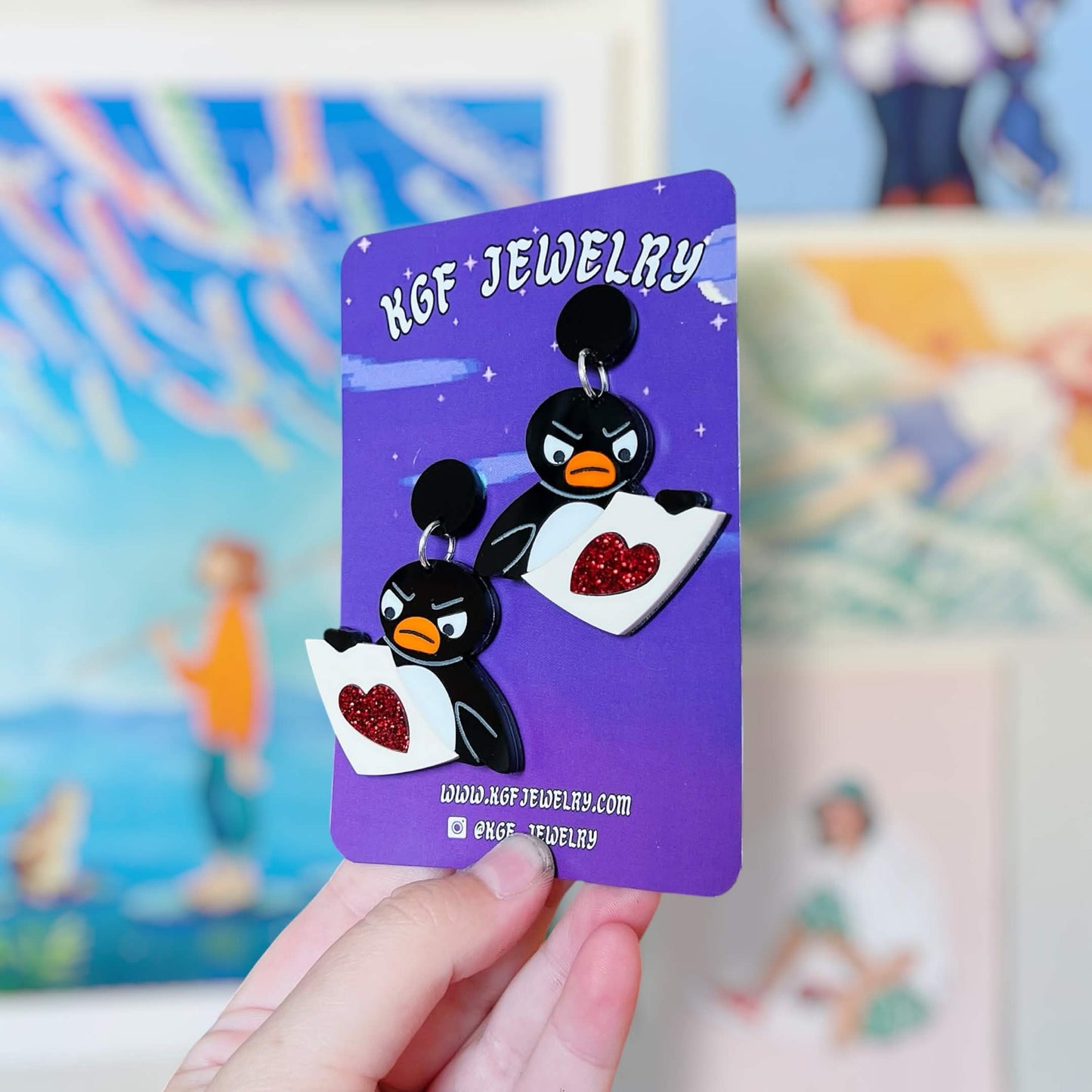 Pingu Art Meme Handmade Acrylic Statement Earrings, Keychains, Pins